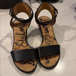 Sam Edelman Teri Black Leather Ankle-Strap Cork Insole Sandals